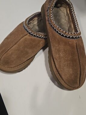 UGG Brown Suede Slip-On Loafers with Shearling Trim